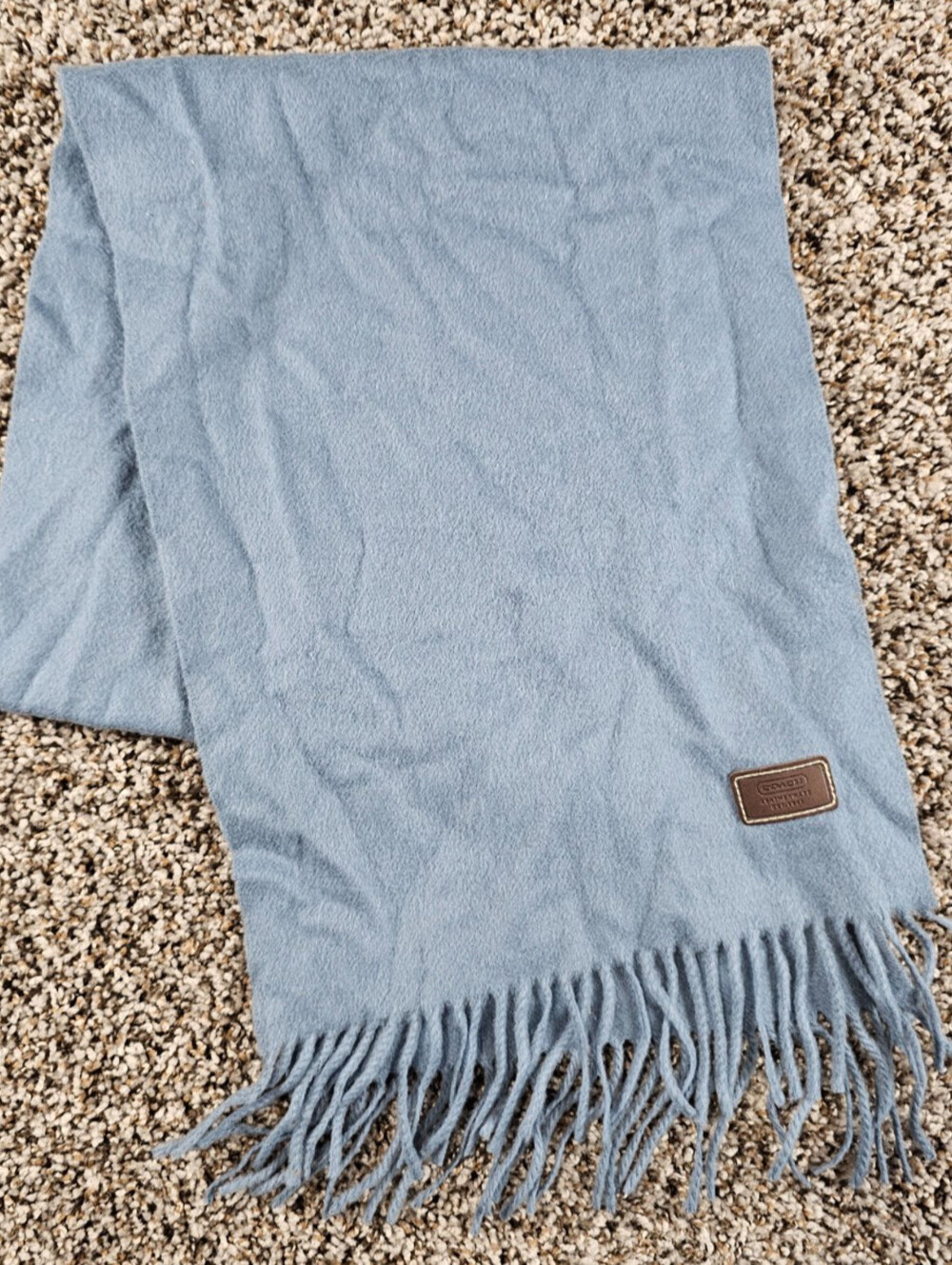 Vintage Y2K Coach Cashmere Scarf w/ Fringe Light Blue
